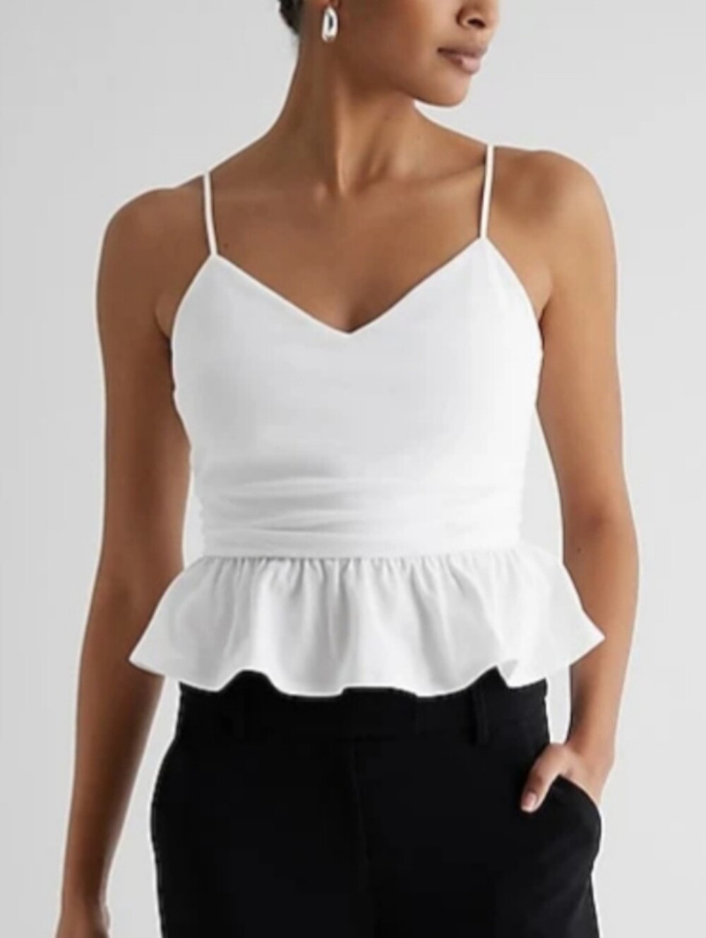 Express White V-Neck Peplum Cami Tank Top Sz S